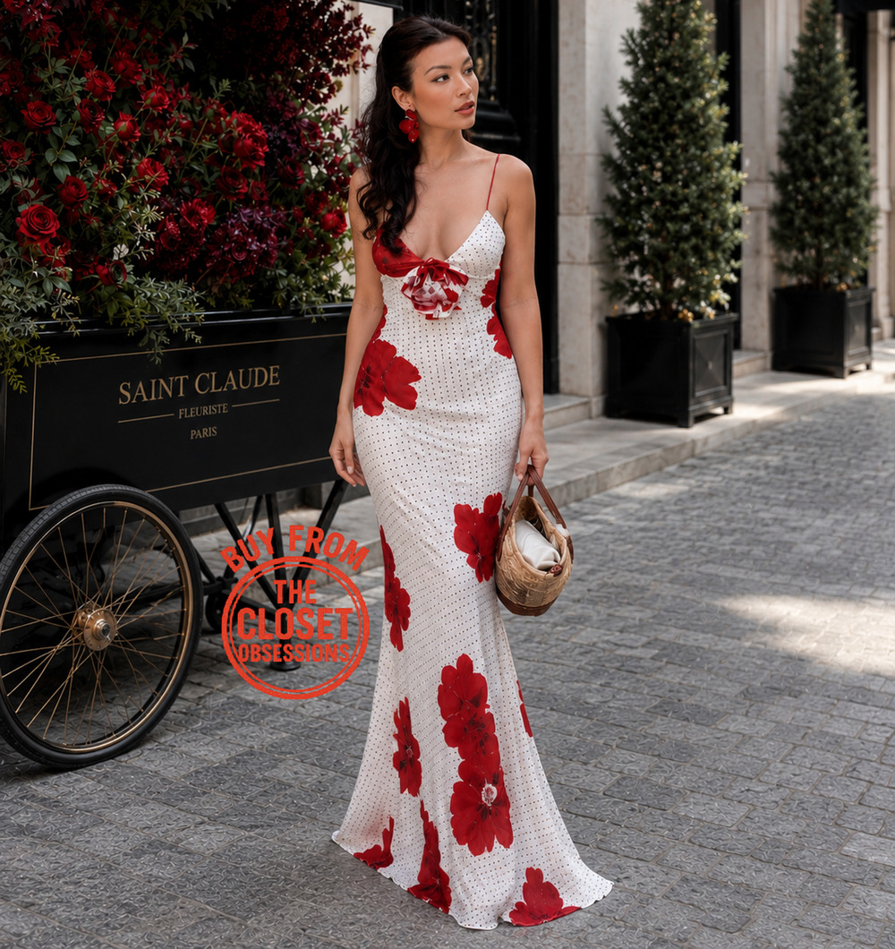 Zara NWT Red Floral 3D Flower Maxi Dress S L